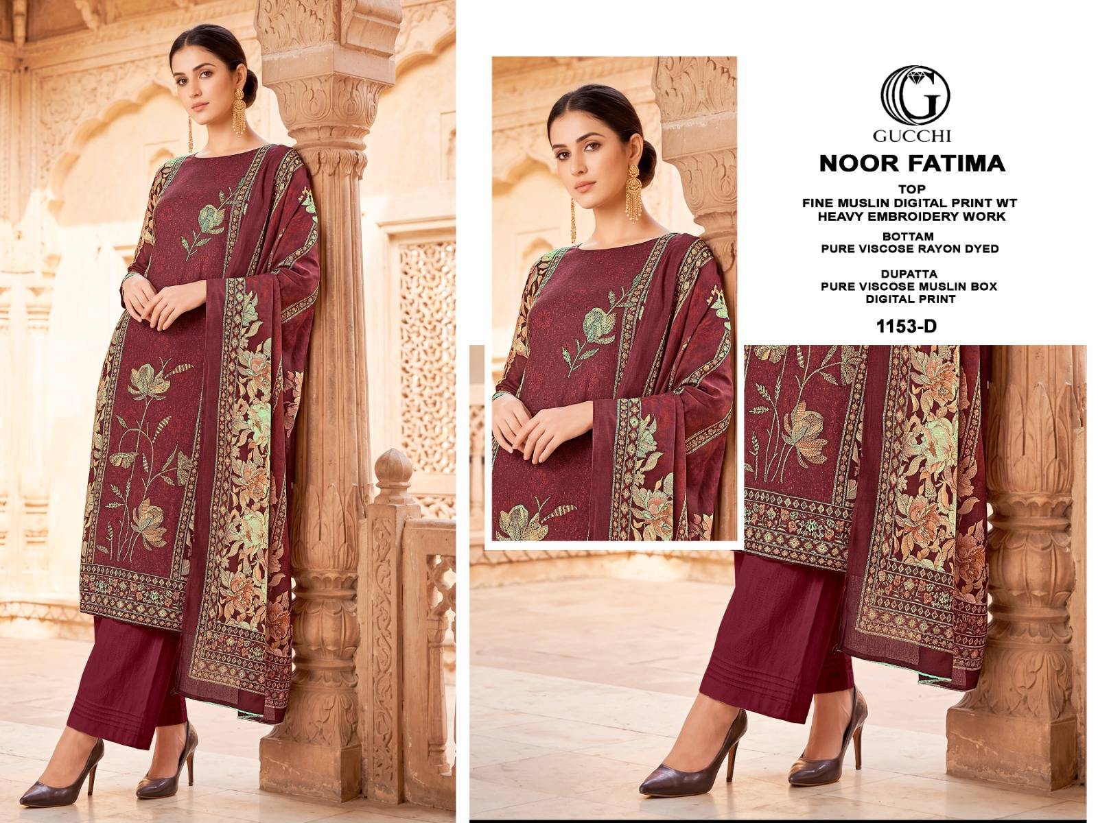 NOOR FATIMA VOL 1153 BY GUCCHI Stylish Beautiful Colourful Pure Viscose Muslin Dresses At Wholesale Price